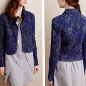 Anthro Blue Nightshade Jacquard Blazer